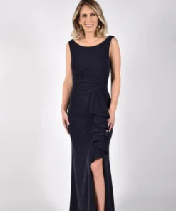 Frank Lyman Navy Sparkle Long Rouched Dress Dresses & Skirts