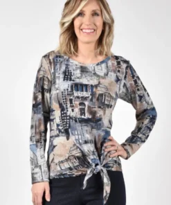 Frank Lyman Street Scape Tie Top Women’s Tops