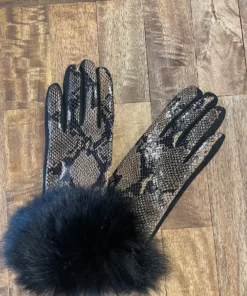 Mitchie's Women's Hats Gloves & Scarves Mithie's Shiny Python Gloves With Fox Fur