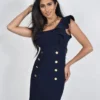 Dresses & Skirts Frank Lyman Navy Gold Button Ruffle Front Dress
