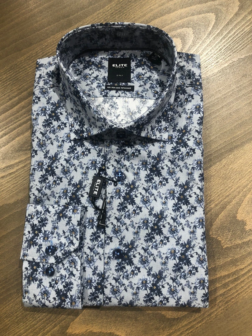 Serica Elite Blue Floral Vine Dress Shirt 3 Serica Elite Blue Floral Vine Dress Shirt