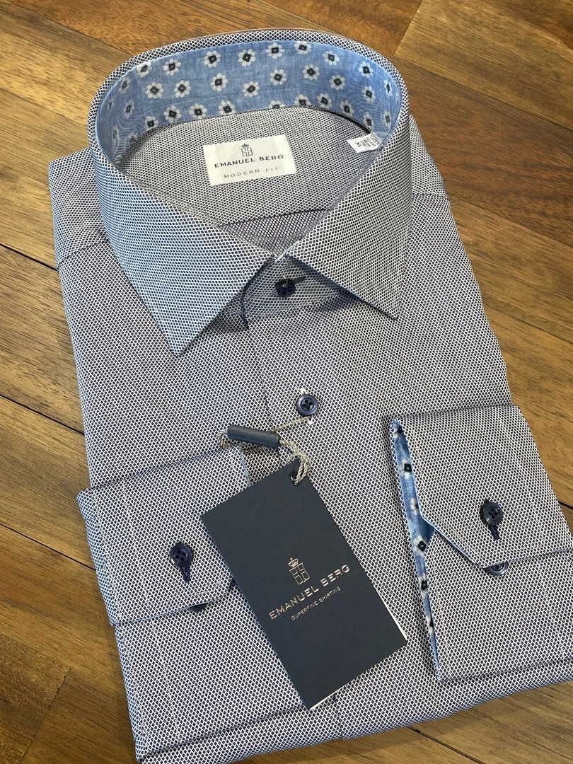 Men’s Tops Emanuel Berg Navy Birdseye 4 Men’s Tops Emanuel Berg Navy Birdseye