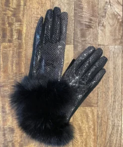Mitchie's Women's Hats Gloves & Scarves Mithie's Shiny Python Gloves With Fox Fur