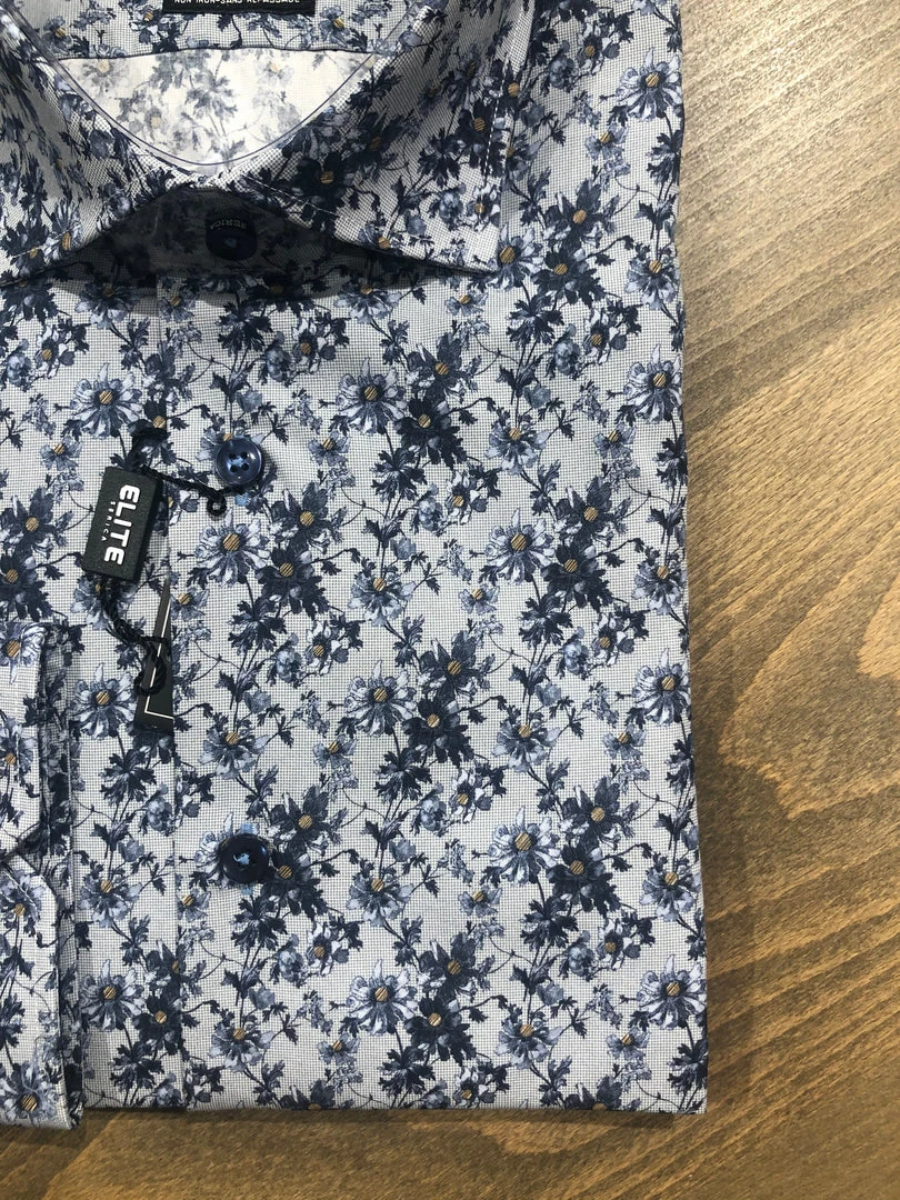 Serica Elite Blue Floral Vine Dress Shirt 4 Serica Elite Blue Floral Vine Dress Shirt