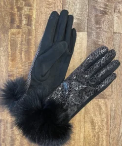 Mitchie's Women's Hats Gloves & Scarves Mithie's Shiny Python Gloves With Fox Fur