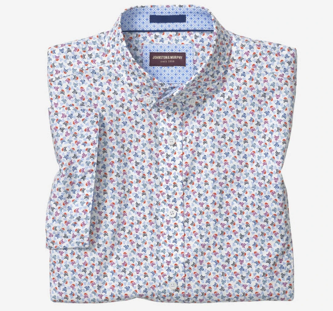 Johnston+Murphy J&M Multi Skull Printed Short Sleeve Men’s Tops 3 Johnston+Murphy J&M Multi Skull Printed Short Sleeve Men’s Tops