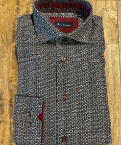 Serica Blu Black Maroon Floral Print Men’s Tops