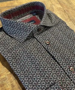 Serica Blu Black Maroon Floral Print Men’s Tops