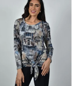 Frank Lyman Street Scape Tie Top Women’s Tops