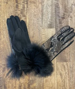 Mitchie's Women's Hats Gloves & Scarves Mithie's Shiny Python Gloves With Fox Fur