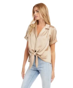 Women’s Tops Karen Kane Satin Roll Sleeve Tie-Front Top