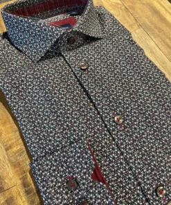 Serica Blu Black Maroon Floral Print Men’s Tops