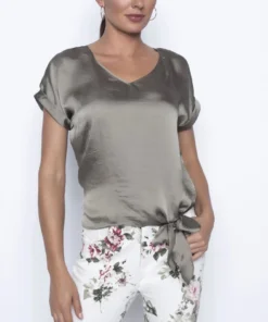 Women’s Tops Frank Lyman Satin V-Neck Tie Front Top